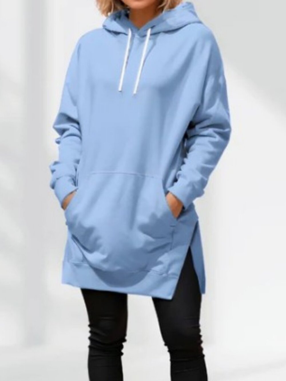 The Warmy Oversized Fleece Long Comfy Hoodie Sweatshirt Light Blue NEW sz S